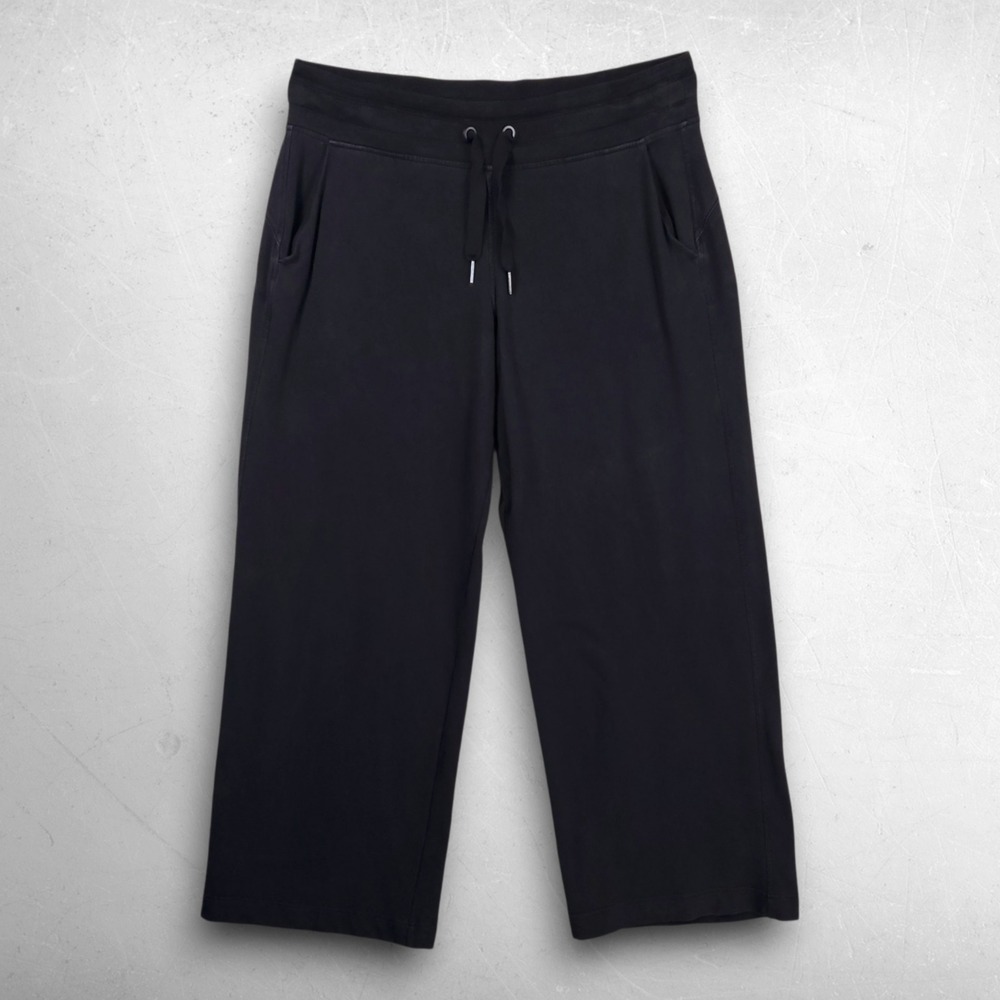 Athleta Balance Wide Leg Crop Pants Women XL Black Athleisure Lounge Soft Comfy